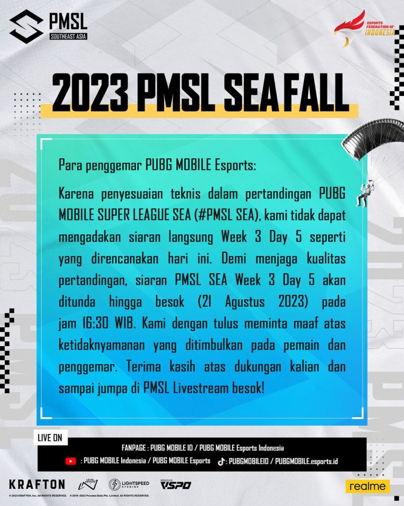 Pengumuman Ditundanya Day Week Pmsl Sea